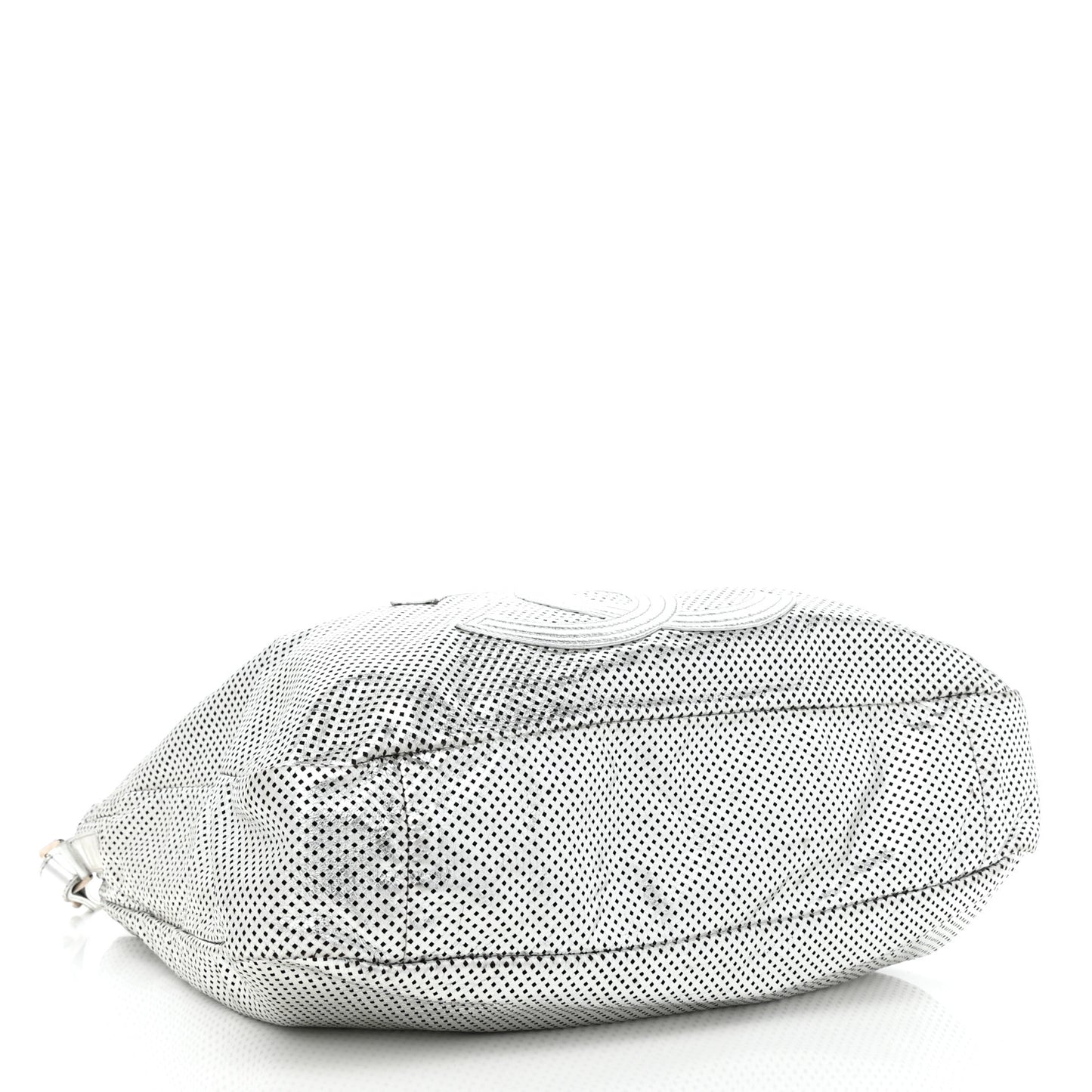 Metallic Glazed Calfskin Perforated Medium Rodeo Drive Tote Silver