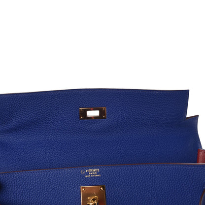 Hermes Togo Horseshoe Kelly Retourne 32 Bleu Electrique Rouge H 9 of 40