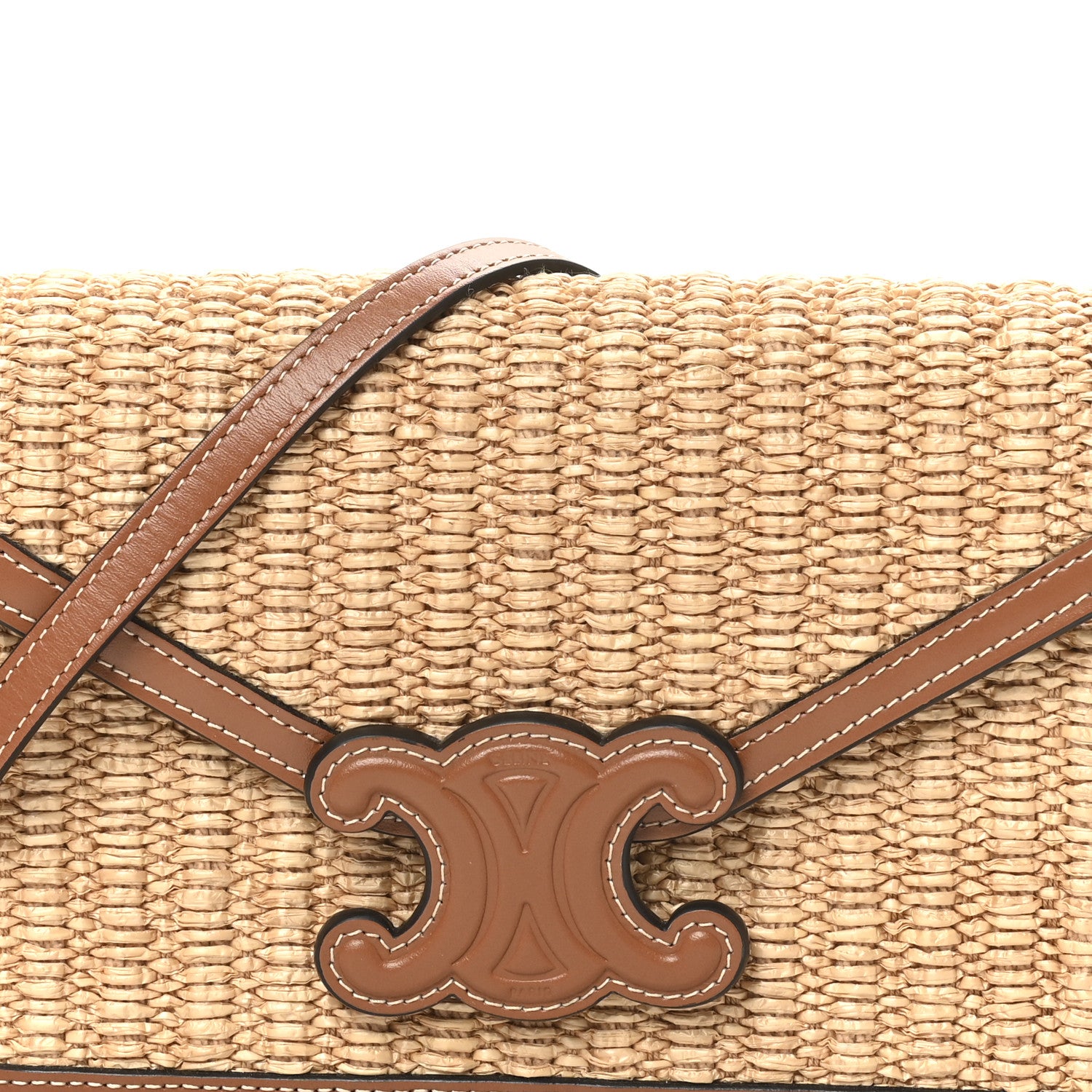 Celine Raffia Calfskin Triomphe Wallet on Strap Natural Tan