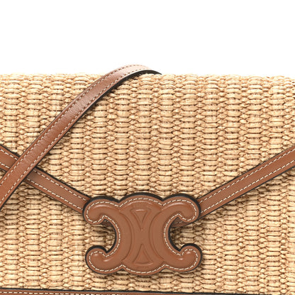 Celine Raffia Calfskin Triomphe Wallet on Strap Natural Tan 7 of 9