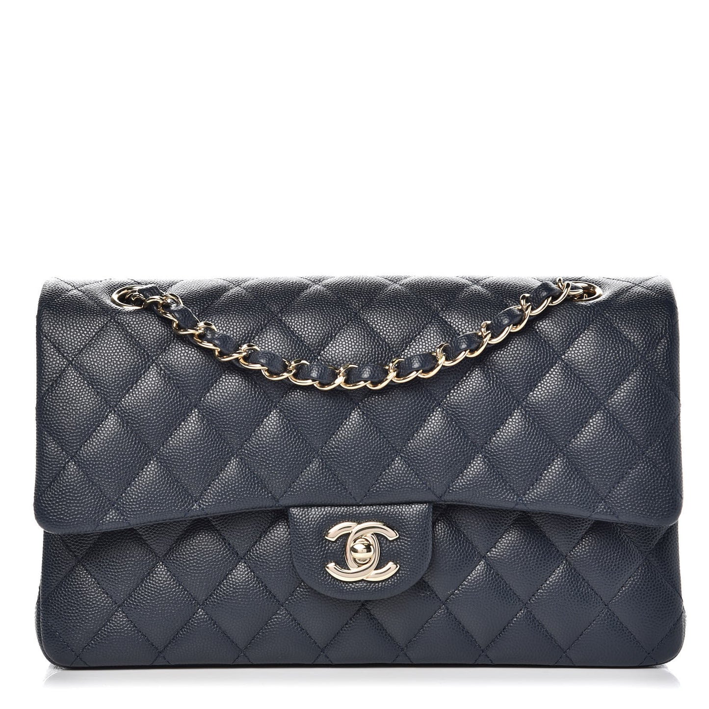 Caviar Quilted Medium Double Flap Navy
