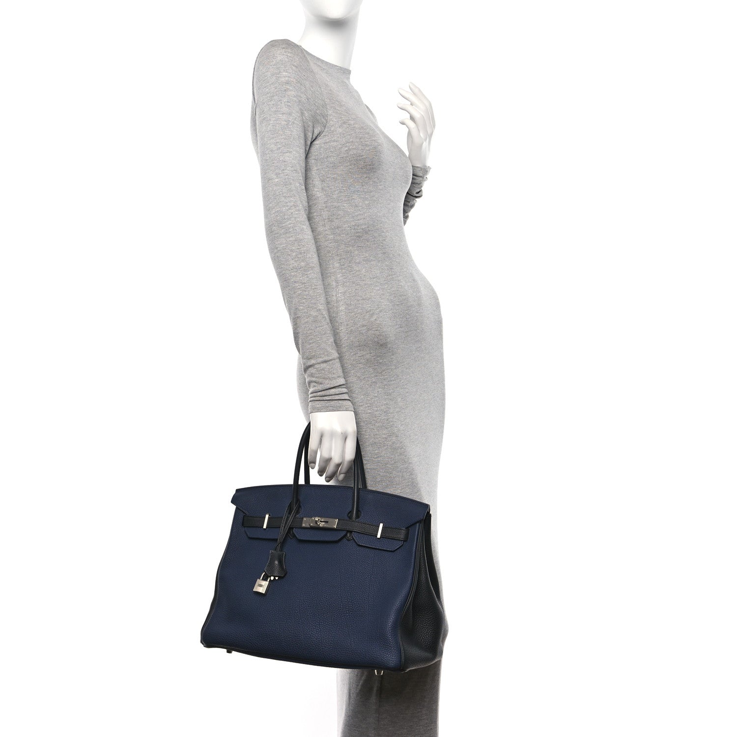 Hermes Togo Bi-Color Horseshoe Birkin 35 Bleu Nuit Black 2 of 12