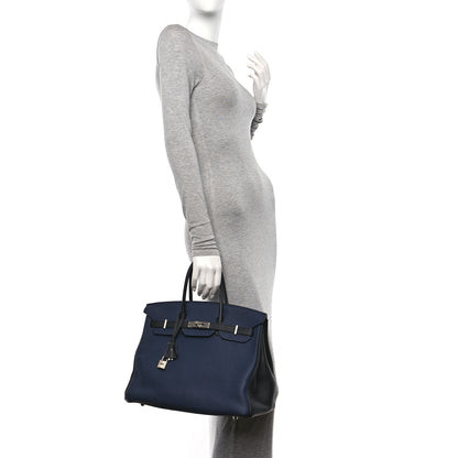 Hermes Togo Bi-Color Horseshoe Birkin 35 Bleu Nuit Black 2 of 12