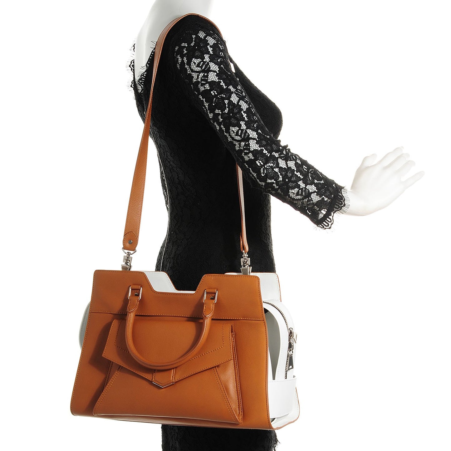 Smooth Calfskin PS13 Small Bi-Color Satchel Caramel White