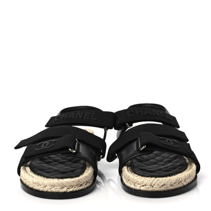 Chanel Stretch Fabric Lambskin CC Flat Sandals 37 Black 2 of 10