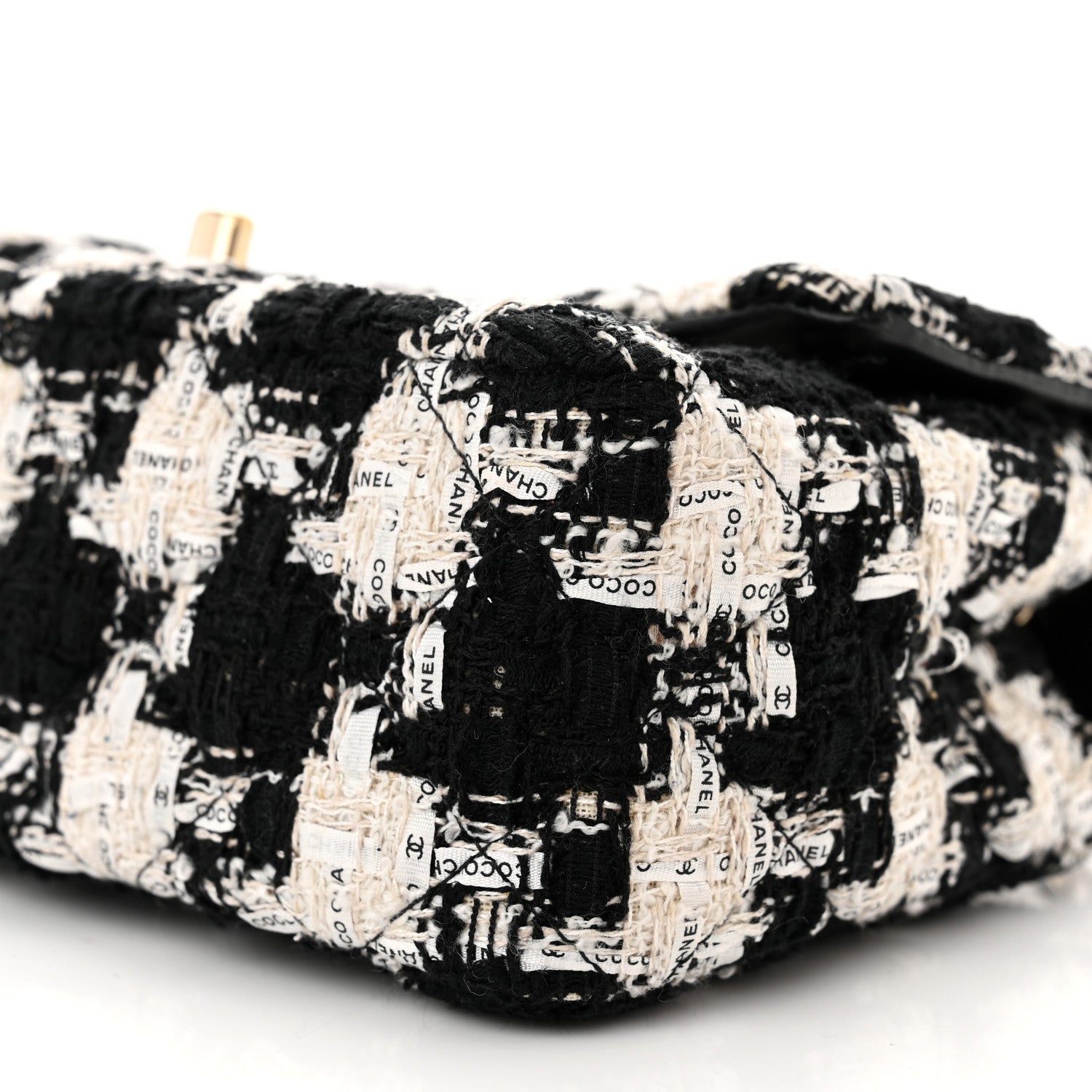 Chanel Tweed Quilted Mini Rectangular Flap Black Ecru White 10 of 11