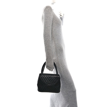Chanel Lambskin Chevron Quilted Top Handle Tote Bag Black 2 of 11