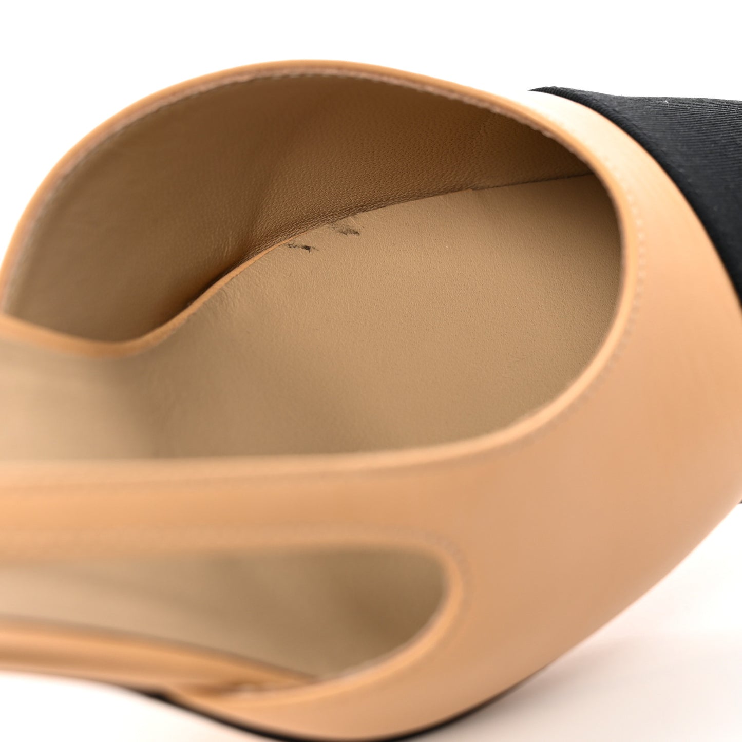 Lambskin Grosgrain Cap Toe CC Slingback Pumps 39 Beige Black