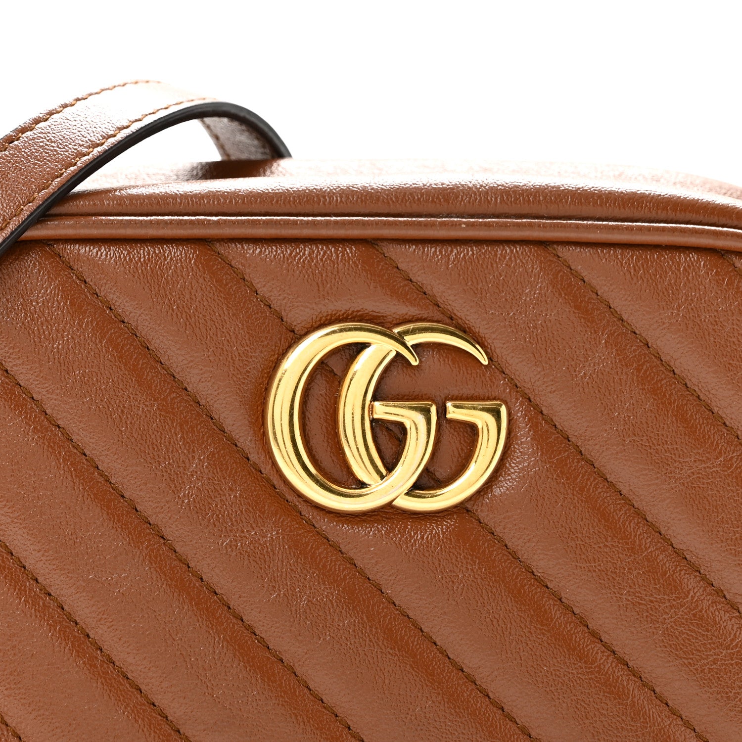 Gucci Glazed Calfskin Matelasse Diagonal Mini GG Marmont Chain Shoulder Bag Cuir 8 of 13