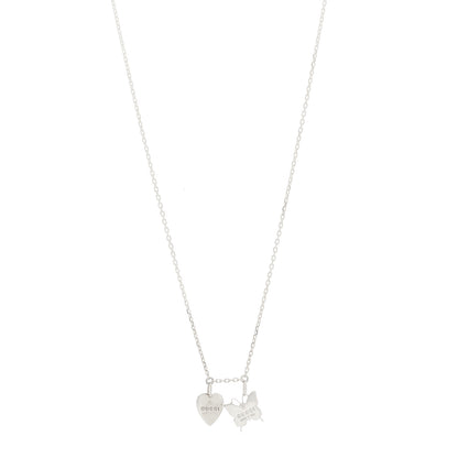 Gucci Sterling Silver Trademark Butterfly Heart Charm Pendant Necklace 1 of 5