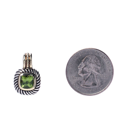 David Yurman Sterling Silver 14K Yellow Gold Peridot 7mm Albion Enhancer Pendant 2 of 4