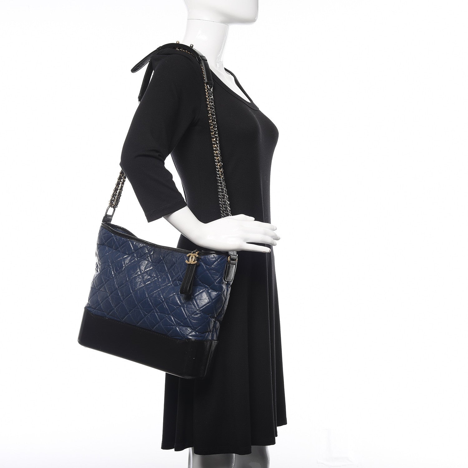 Chanel Aged Calfskin Quilted Large Gabrielle Hobo Navy Black 2 of 11