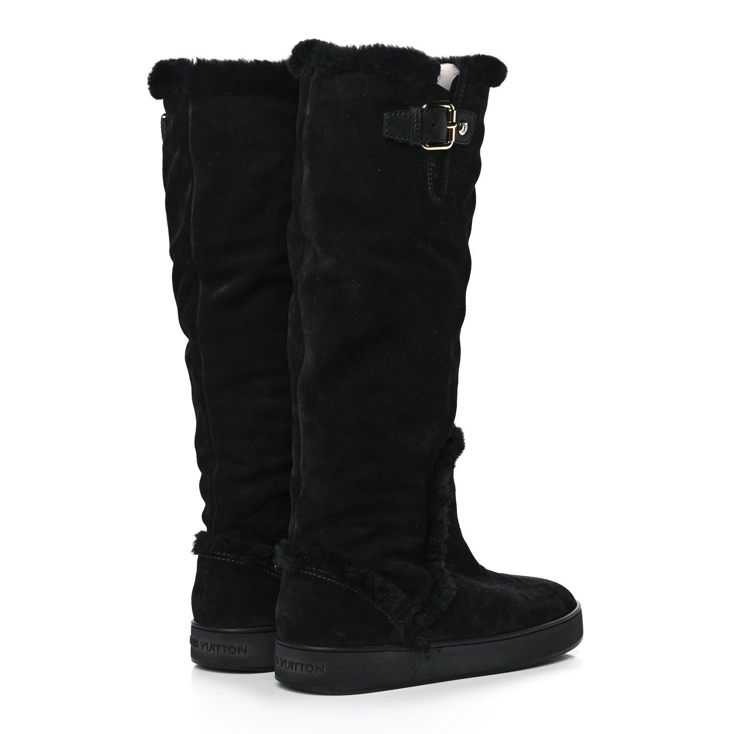 Louis Vuitton Suede Fur Tall Boots 37 Black 4 of 9