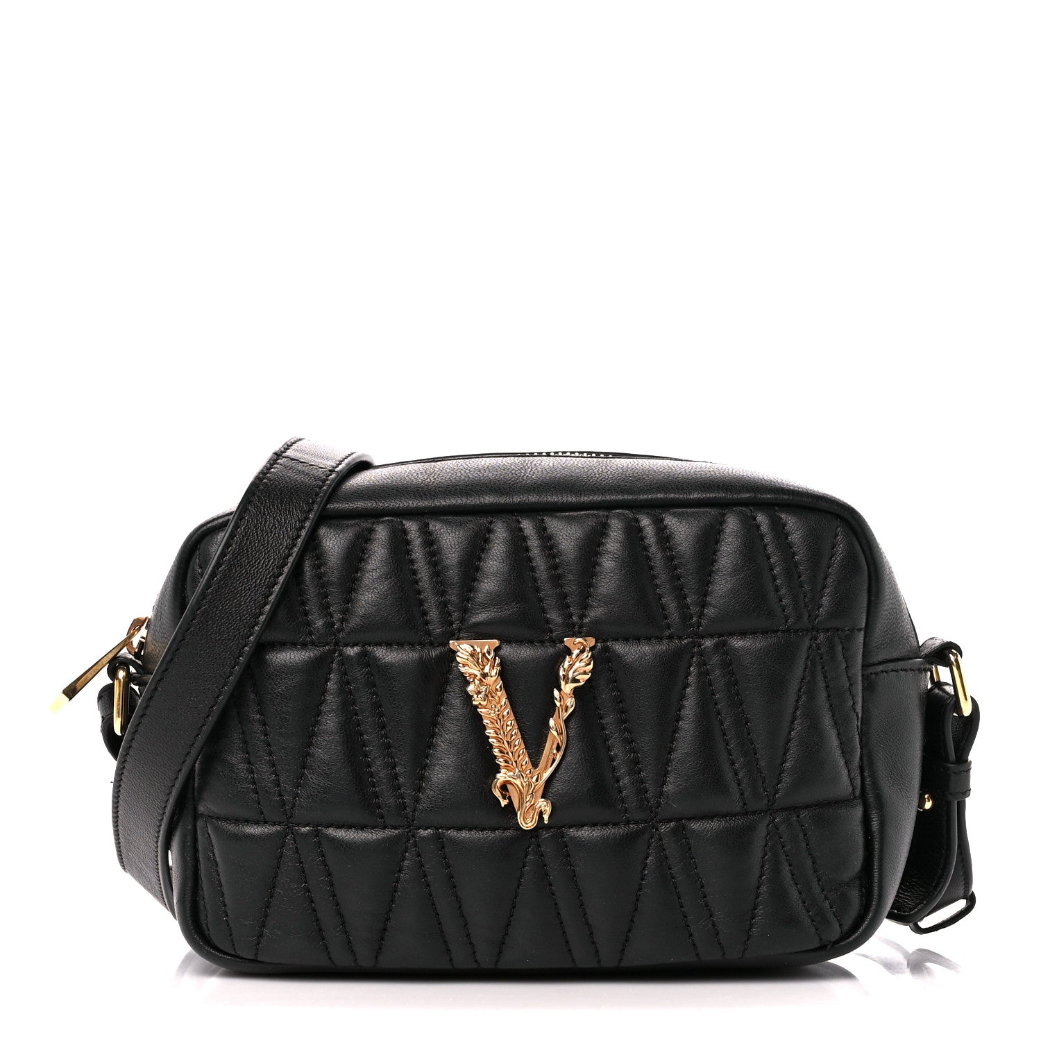 Versace Nappa Quilted Virtus Shoulder Bag Black 1 of 12