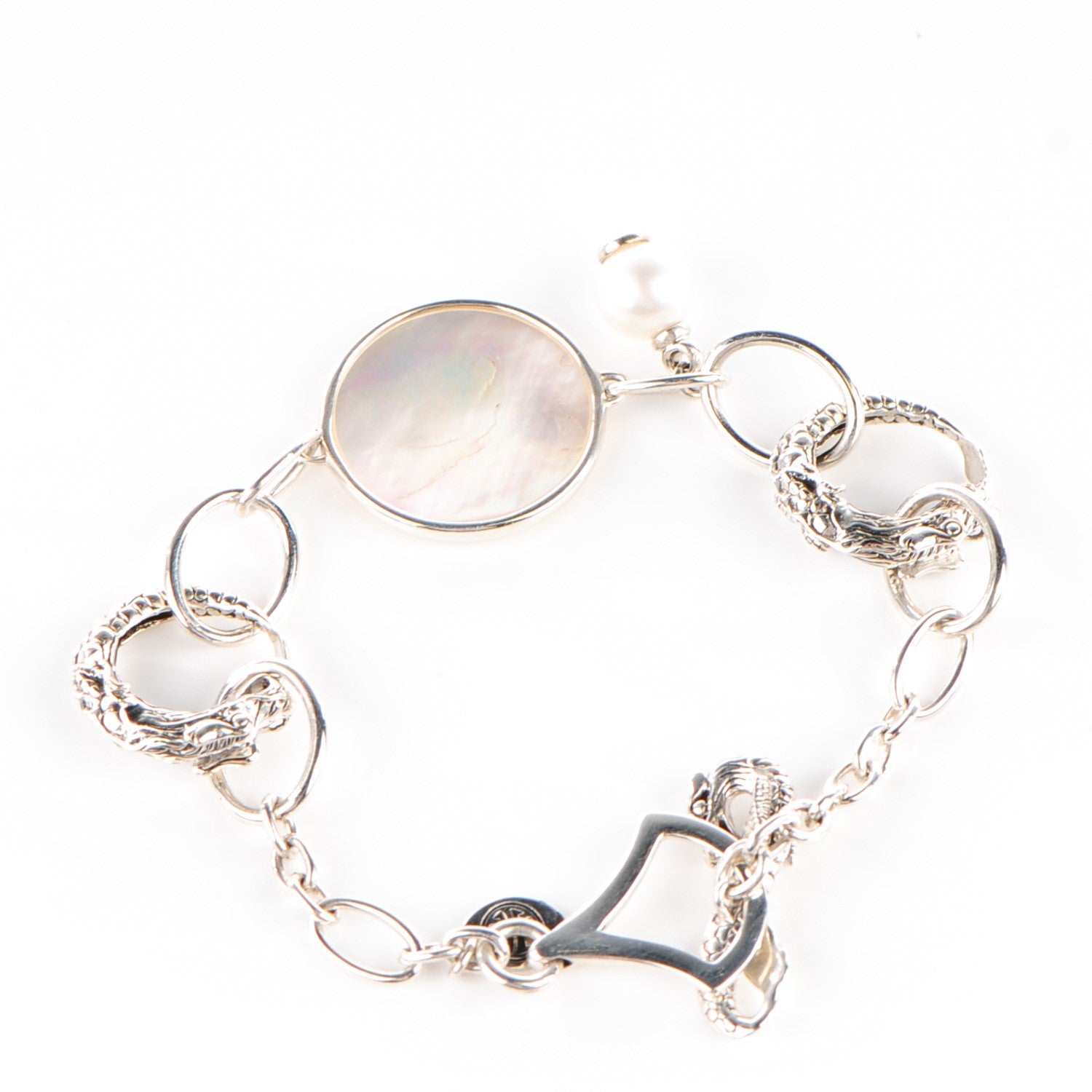 John Hardy Sterling Silver Pearl Mother of Pearl Naga Dragon Link Bracelet 3 of 6