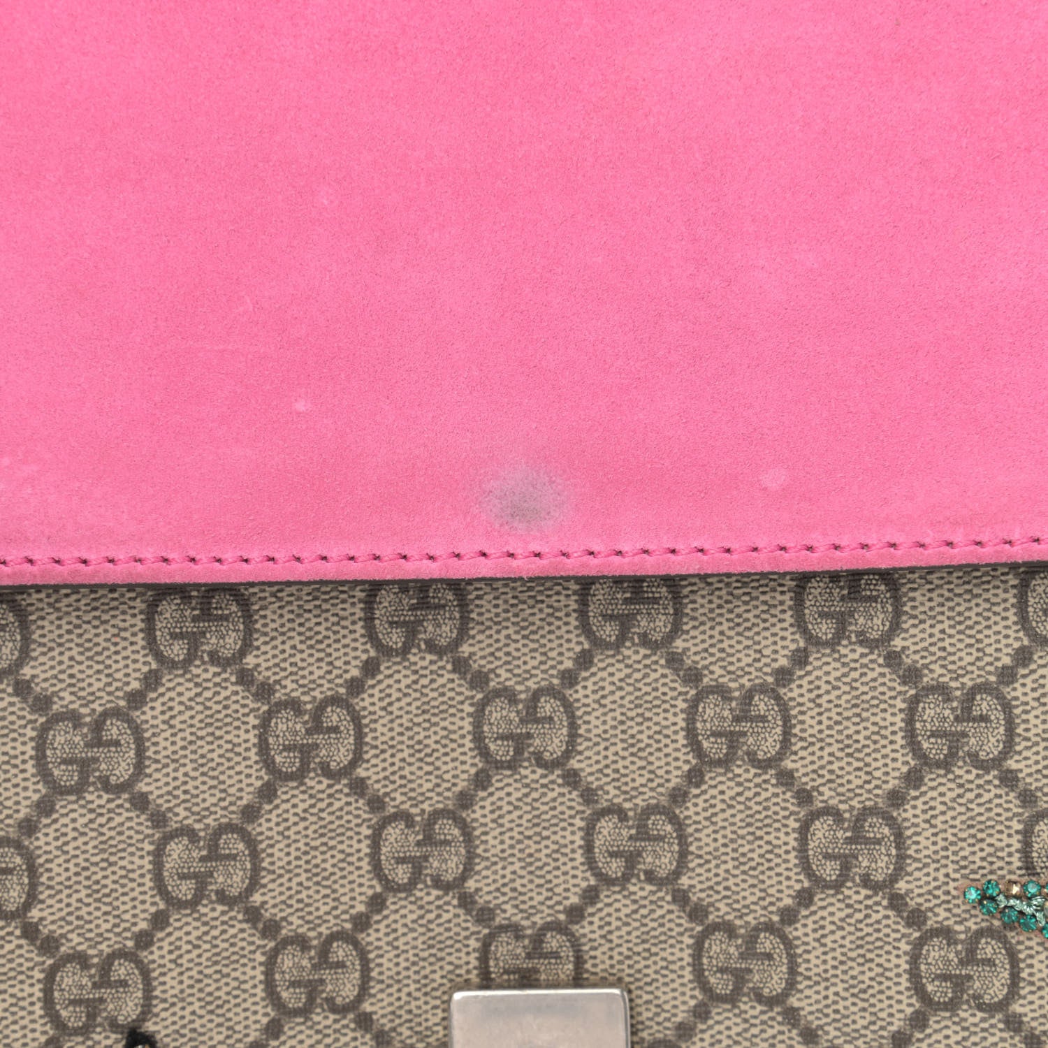 Gucci GG Supreme Monogram Suede Pierced Heart Embroidered Medium Dionysus Shoulder Bag Beige Ebony Pink Tropical Flower 11 of 15