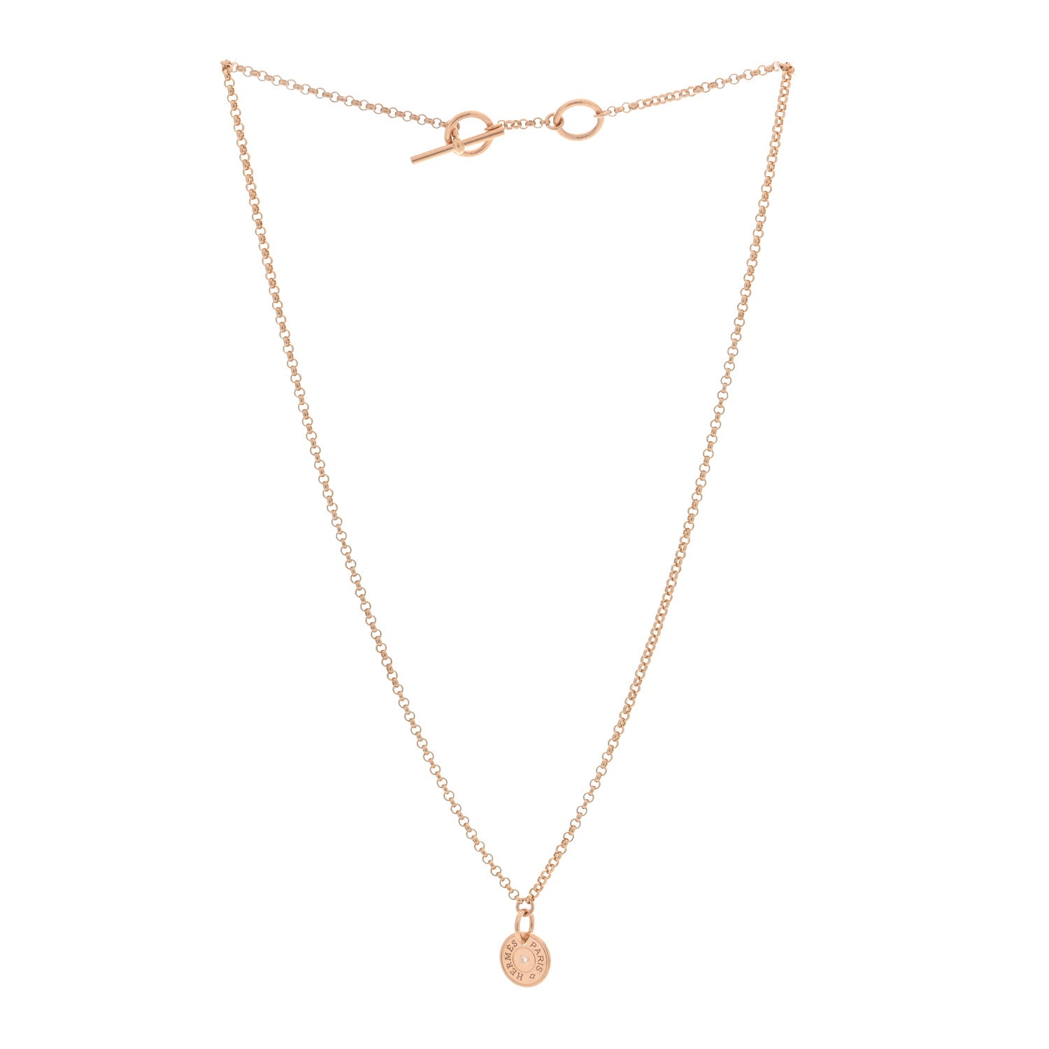 Hermes 18K Rose Gold Diamond Gambade Clou de Selle Necklace 3 of 4