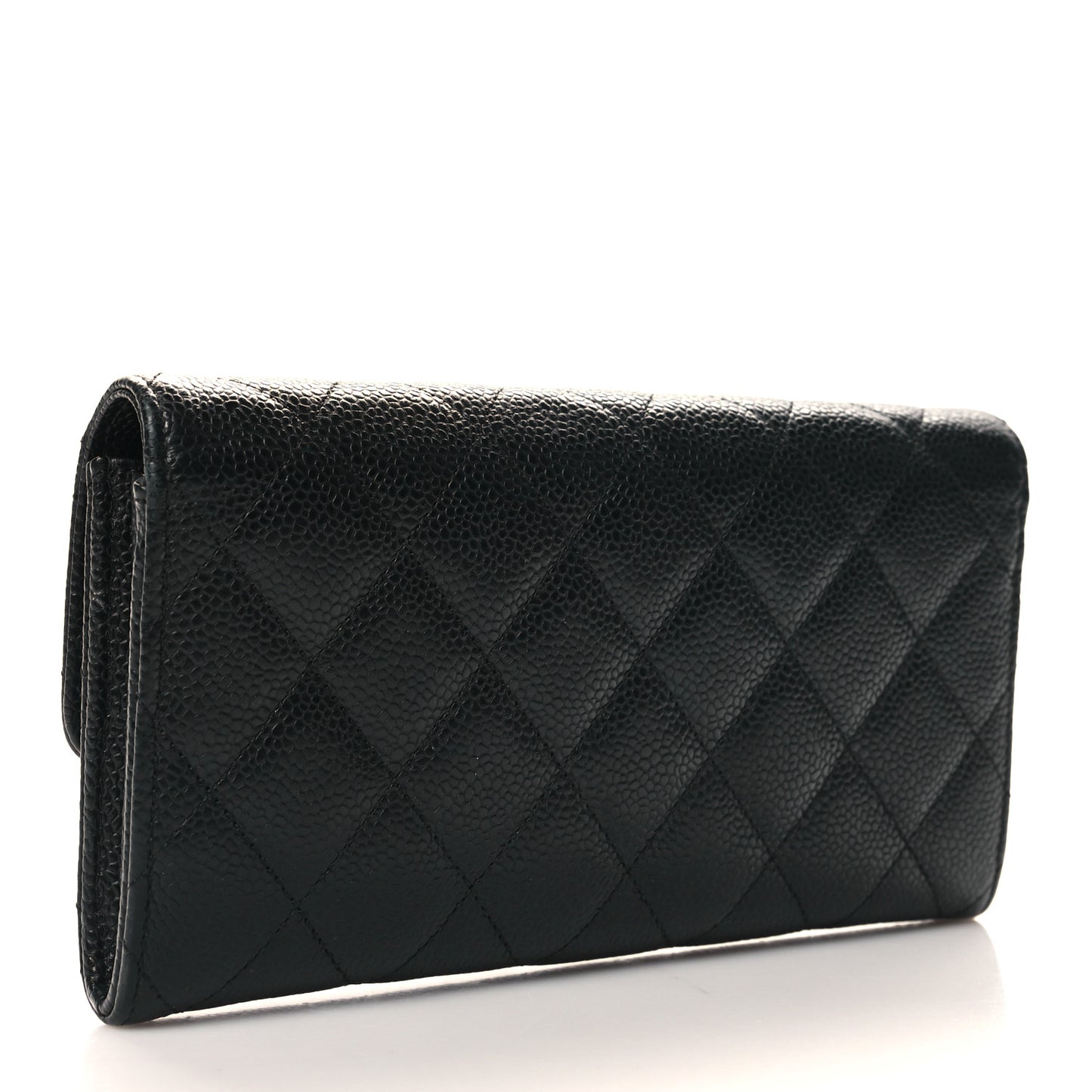 Caviar Quilted Large Gusset Flap Wallet Black