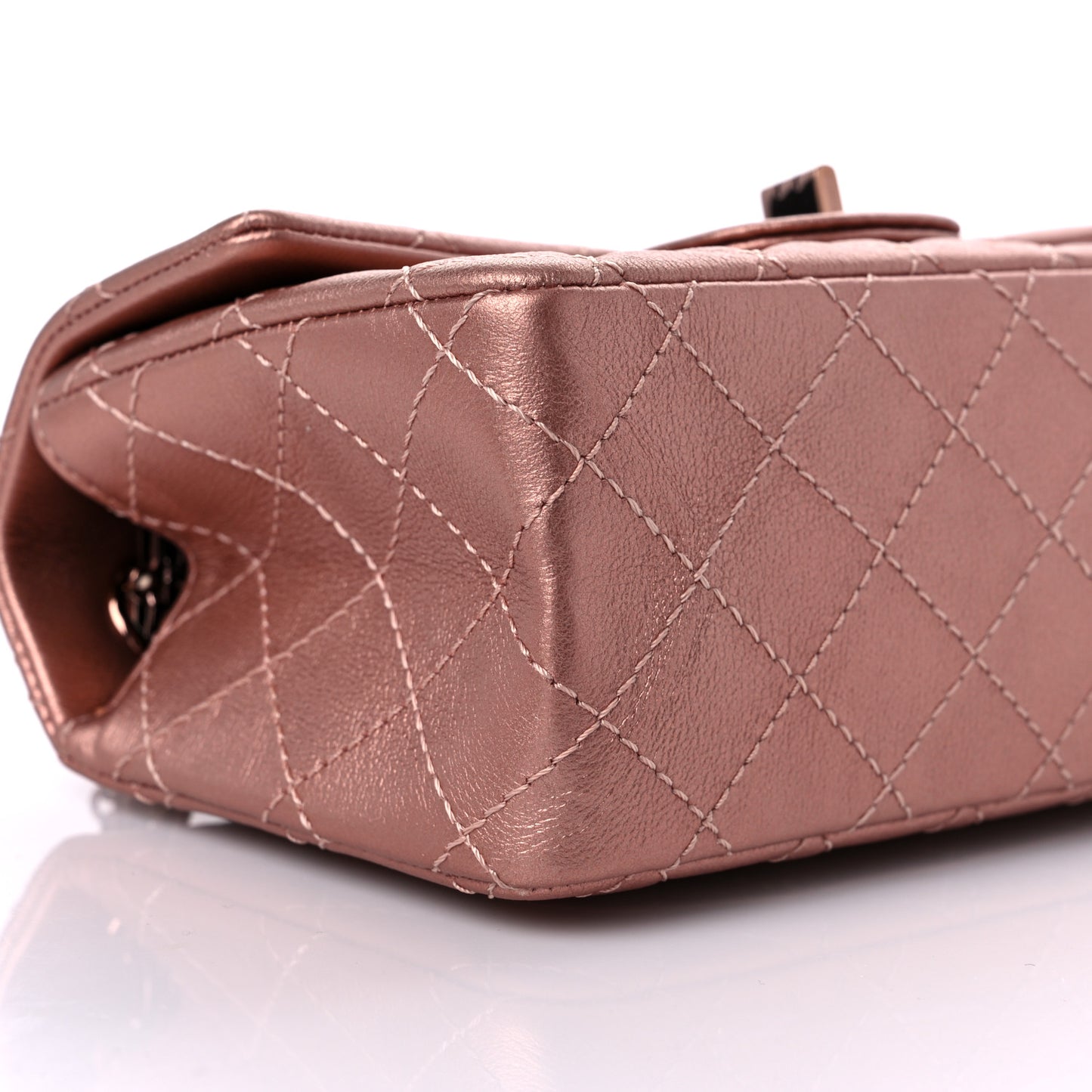 Metallic Grained Calfskin Quilted 2.55 Reissue Mini Flap Copper Pink