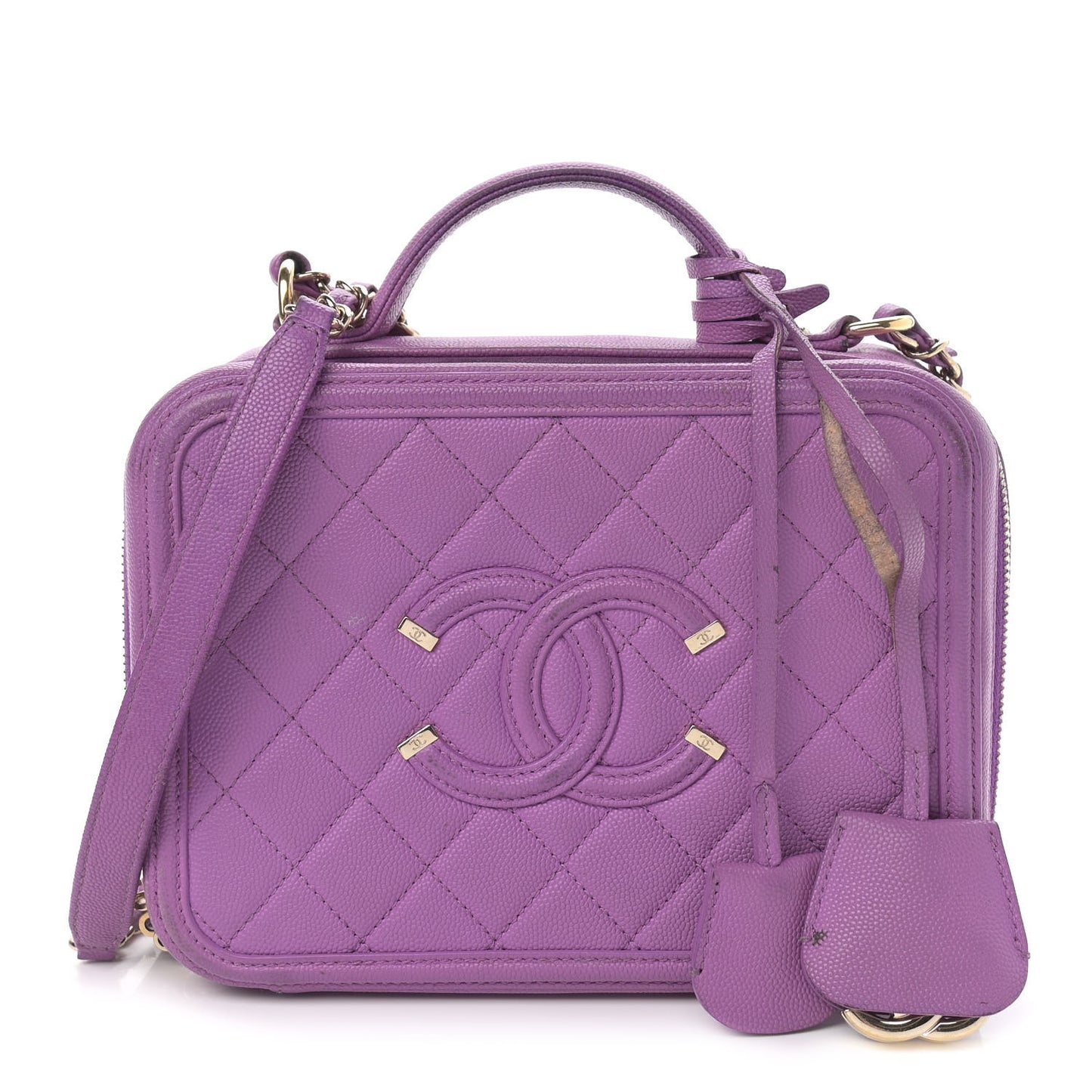 Caviar Quilted Medium CC Filigree Vanity Case Purple