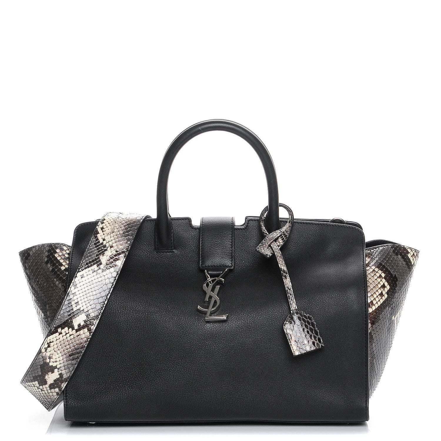 Saint Laurent Smooth Calfskin Python Monogram Downtown Cabas Black Grey 1 of 8
