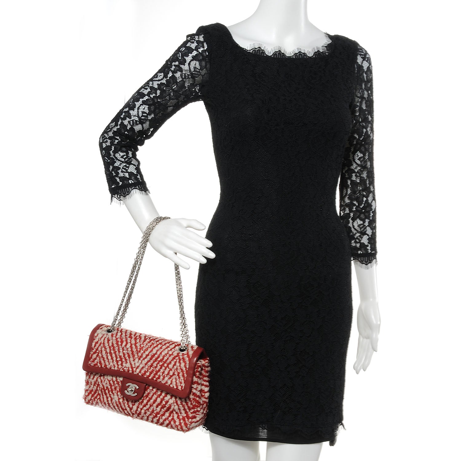 Chanel Chevron Tweed Medium Flap Red White 2 of 8