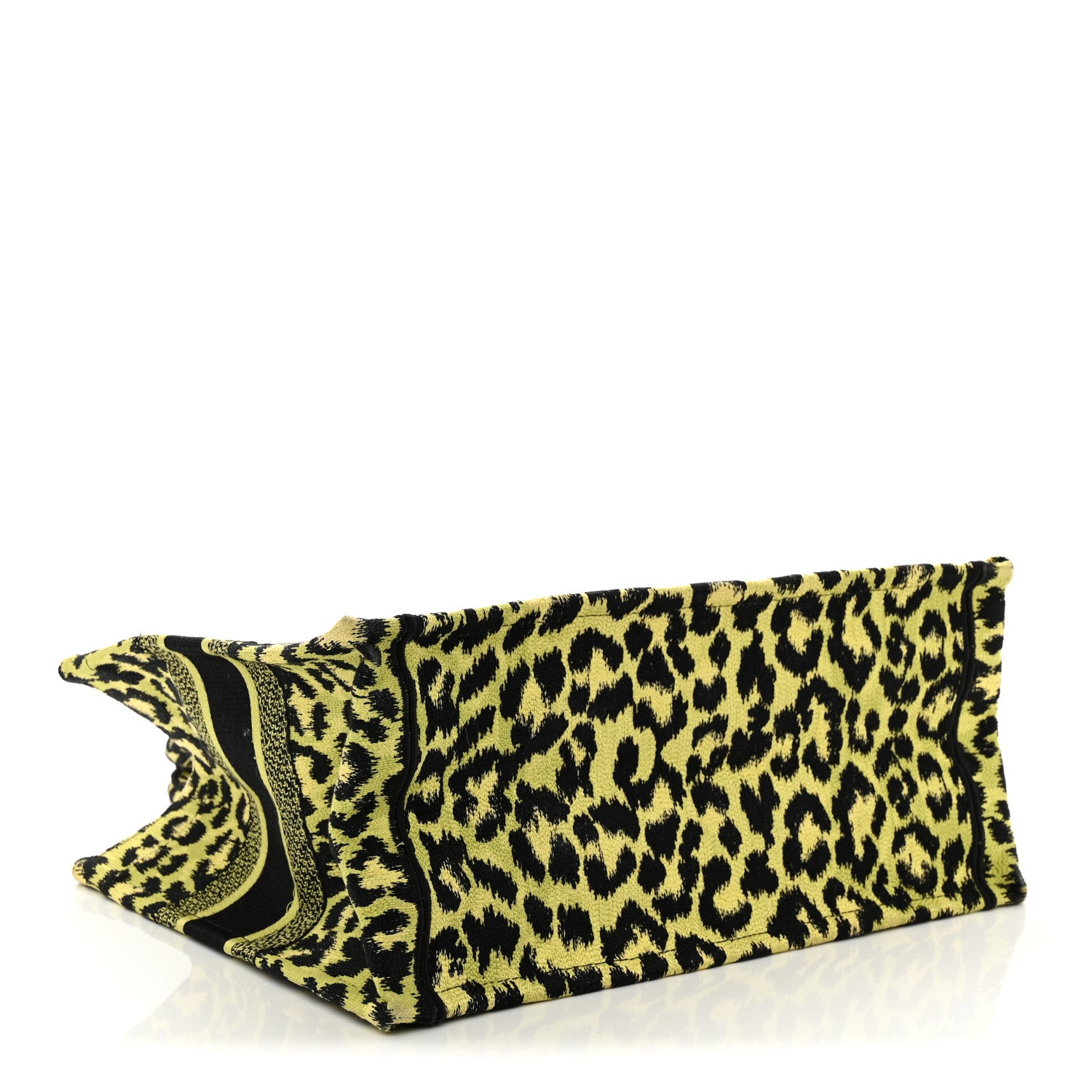 Christian Dior Canvas Mizza Embroidered Medium Leopard Book Tote Lime Pop 4 of 14