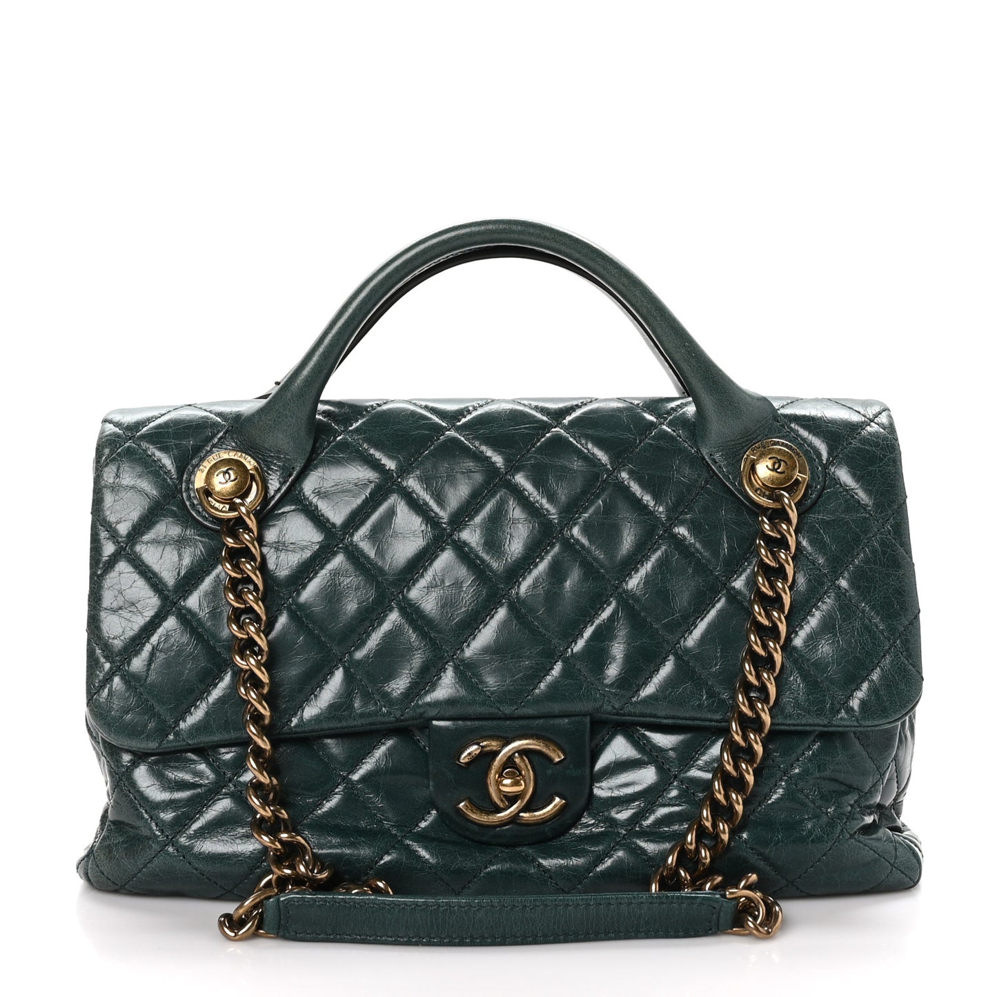 Glazed Calfskin Castle Rock Medium Flap Green