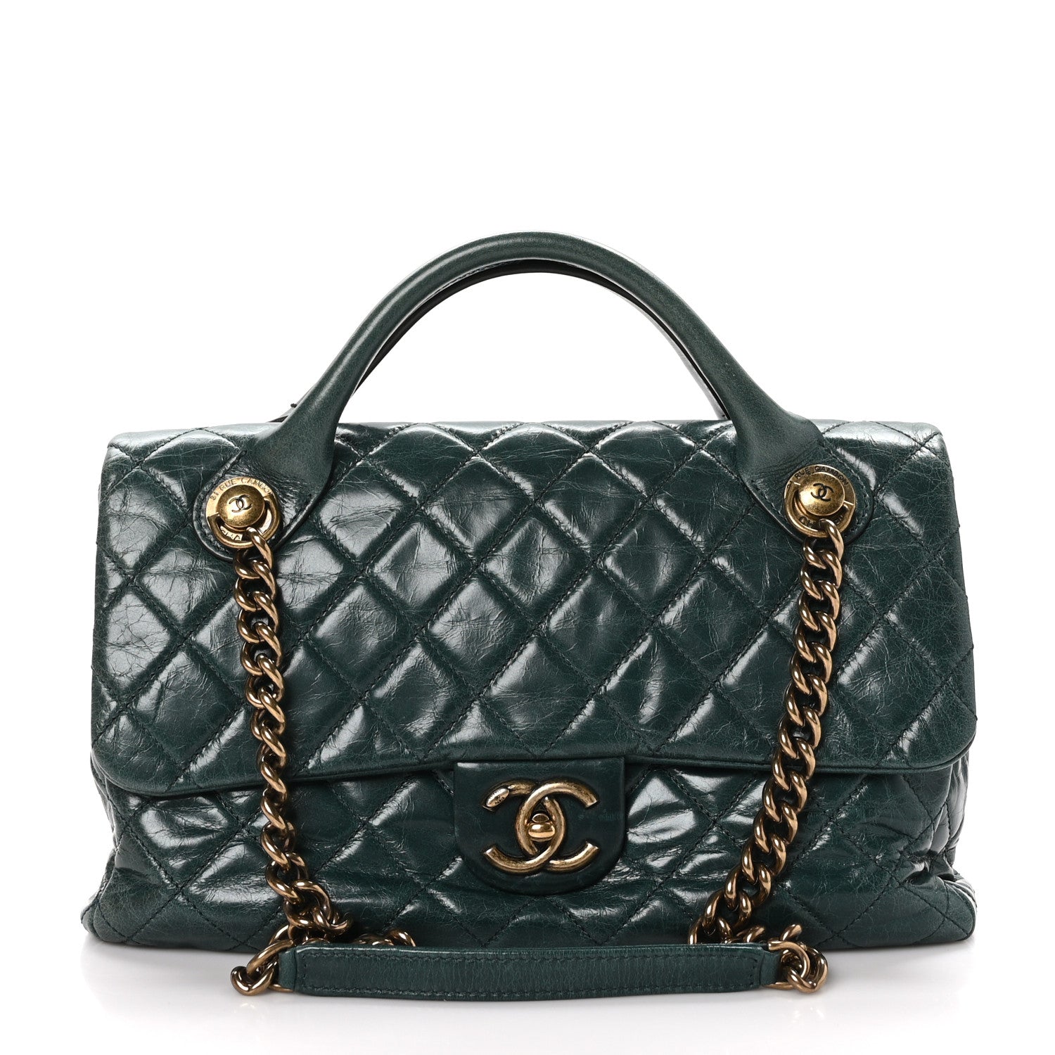 Chanel Glazed Calfskin Castle Rock Medium Flap Green 1 of 11