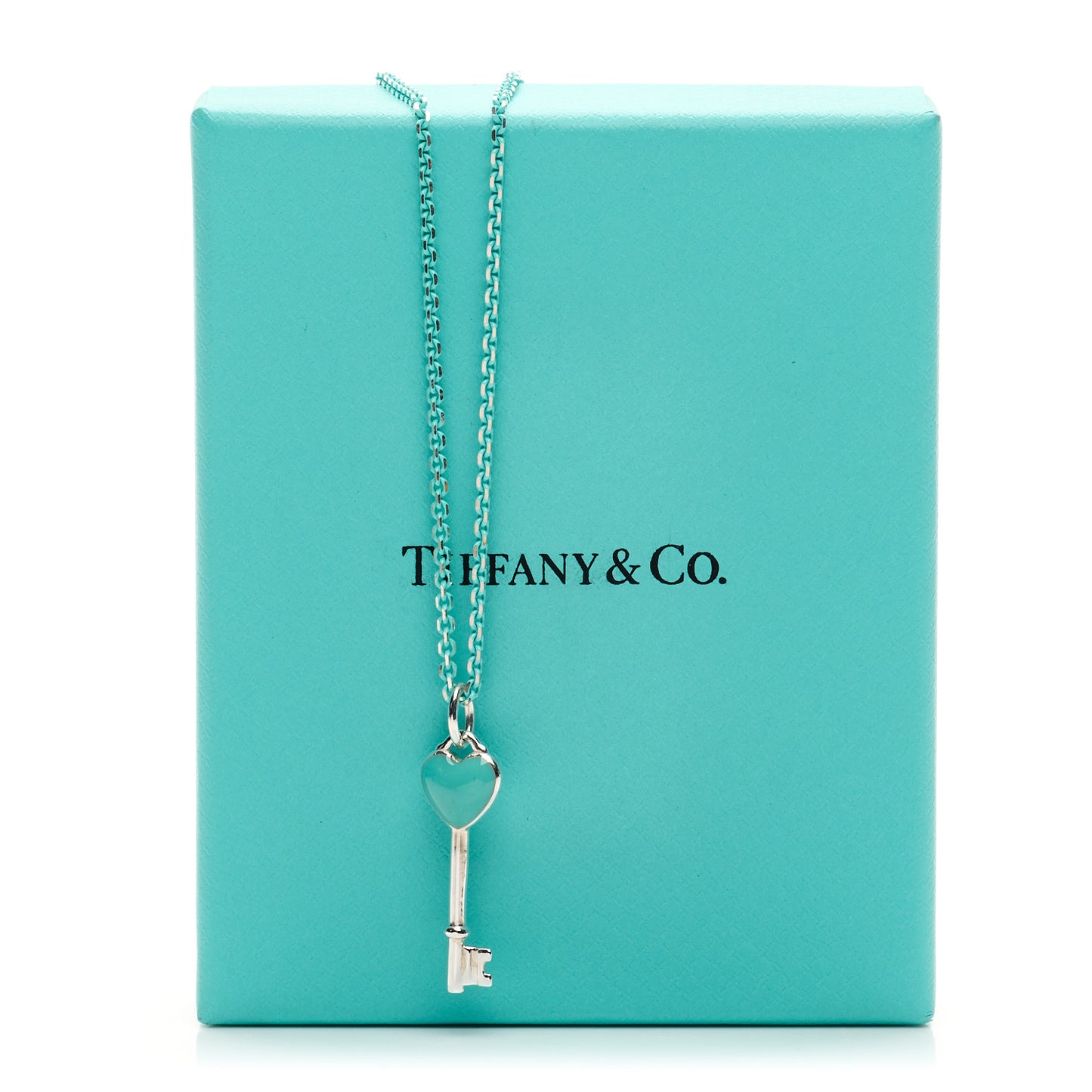 Sterling Silver Enamel Heart Key Pendant Chain Necklace Blue