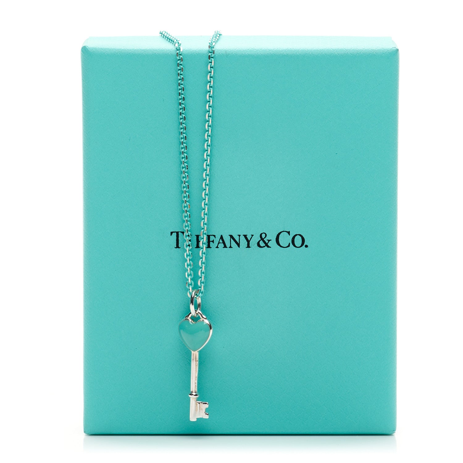 Tiffany Sterling Silver Enamel Heart Key Pendant Chain Necklace Blue 6 of 6