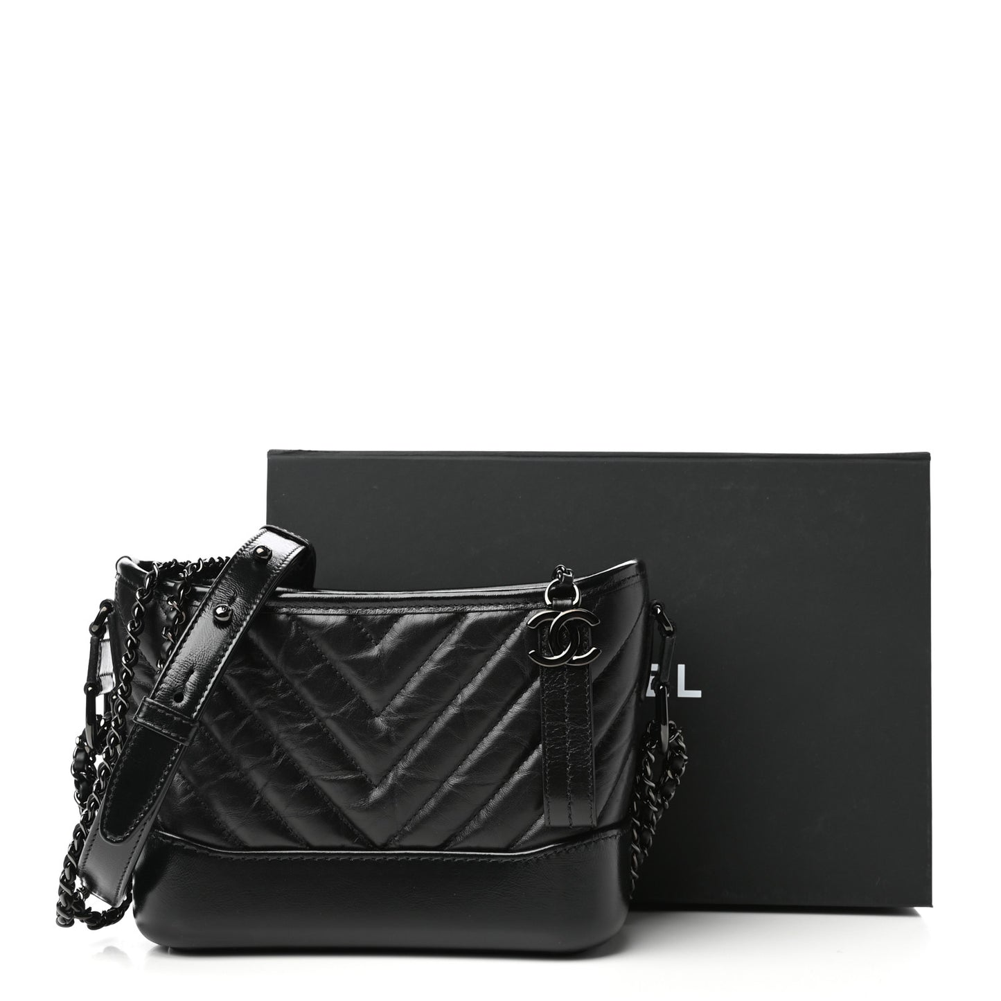 Aged Calfskin Chevron Quilted Small Gabrielle Hobo So Black