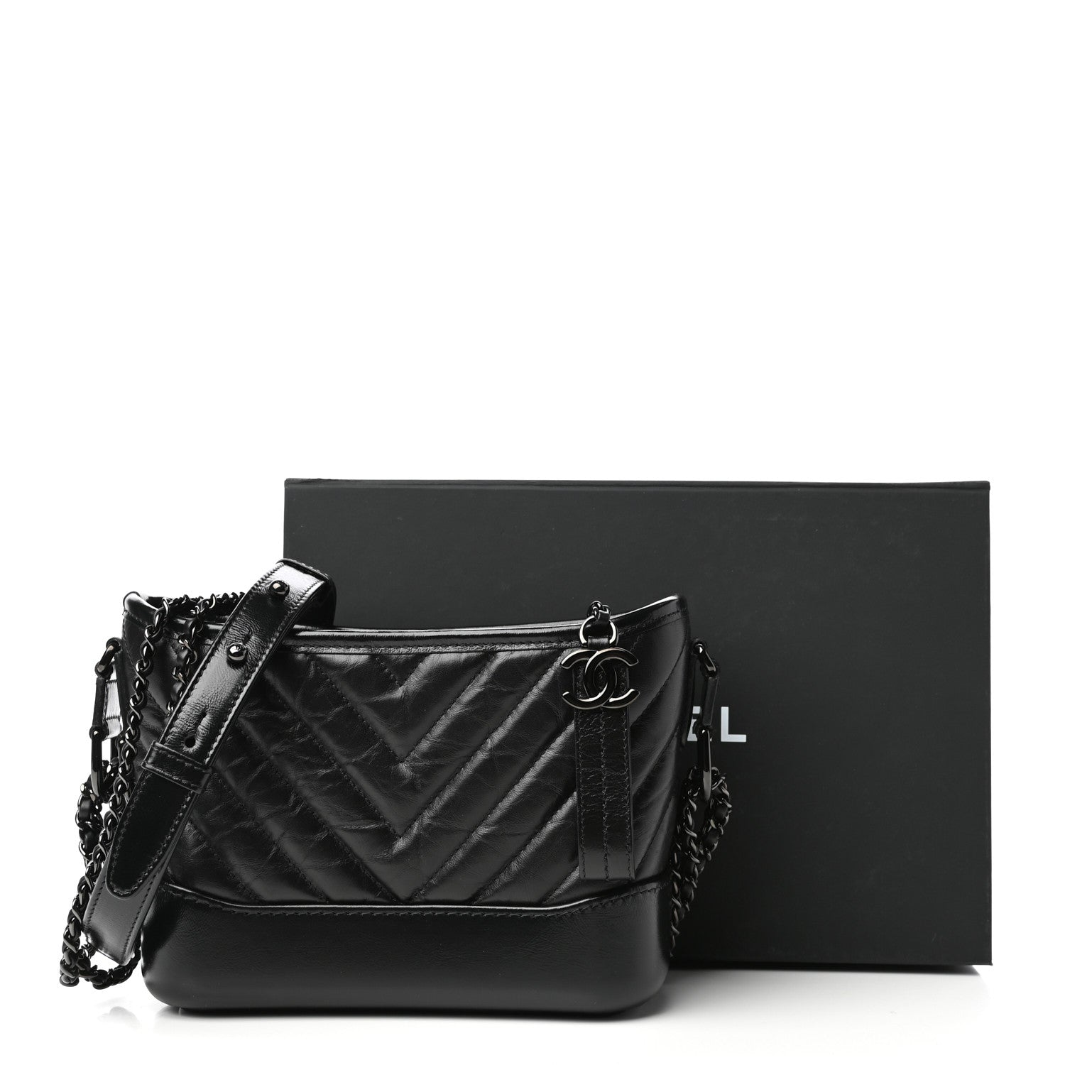 Chanel Aged Calfskin Chevron Quilted Small Gabrielle Hobo So Black 10 of 10