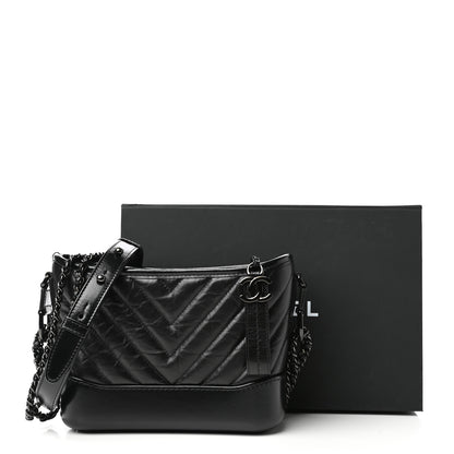 Chanel Aged Calfskin Chevron Quilted Small Gabrielle Hobo So Black 10 of 10