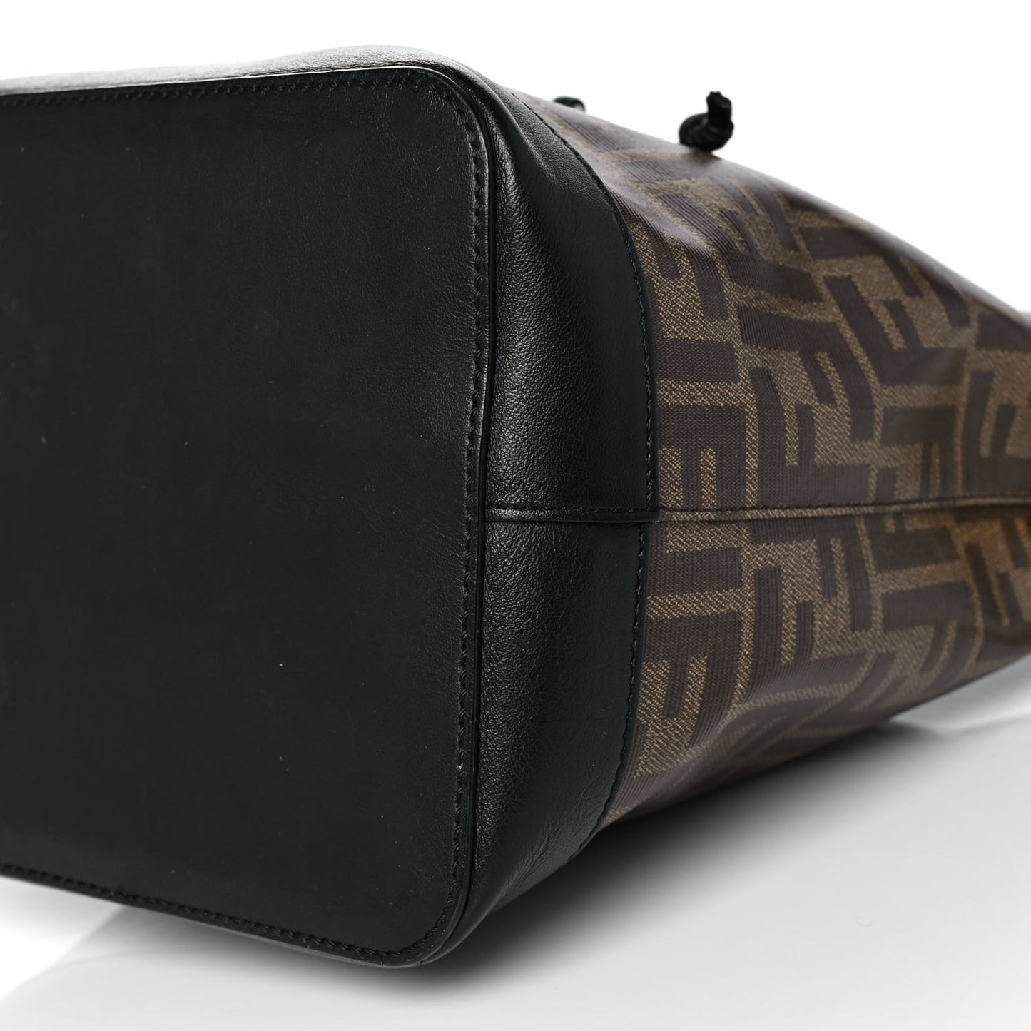 Glazed Fabric Vitello Grace F is Fendi FF 1974 Stamp Patch Grande Mon Tresor Bucket Bag Mogano Panna Black