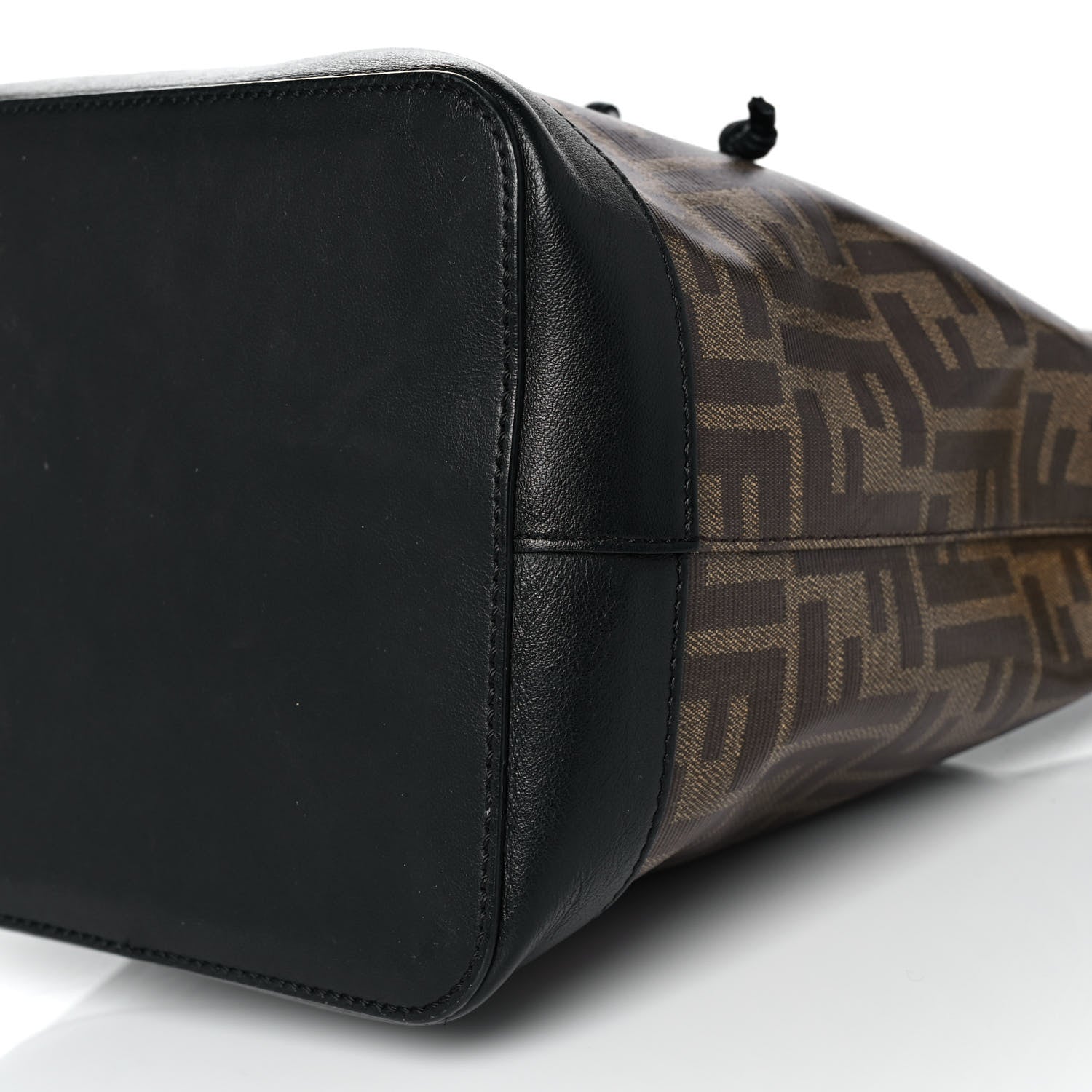 Fendi Glazed Fabric Vitello Grace F is Fendi FF 1974 Stamp Patch Grande Mon Tresor Bucket Bag Mogano Panna Black 9 of 11