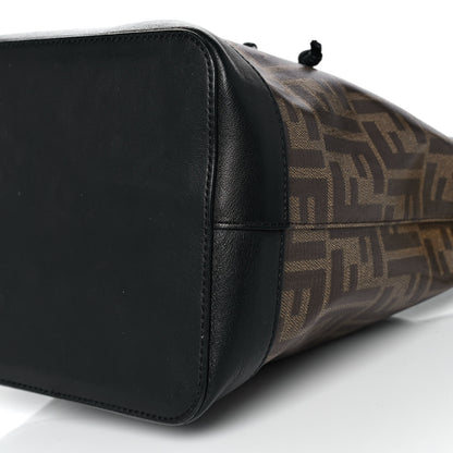 Fendi Glazed Fabric Vitello Grace F is Fendi FF 1974 Stamp Patch Grande Mon Tresor Bucket Bag Mogano Panna Black 9 of 11