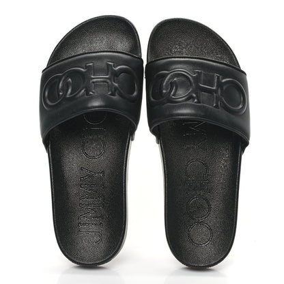 Jimmy Choo Nappa Embossed Logo Azari Slide Sandals 40 Black 2 of 10