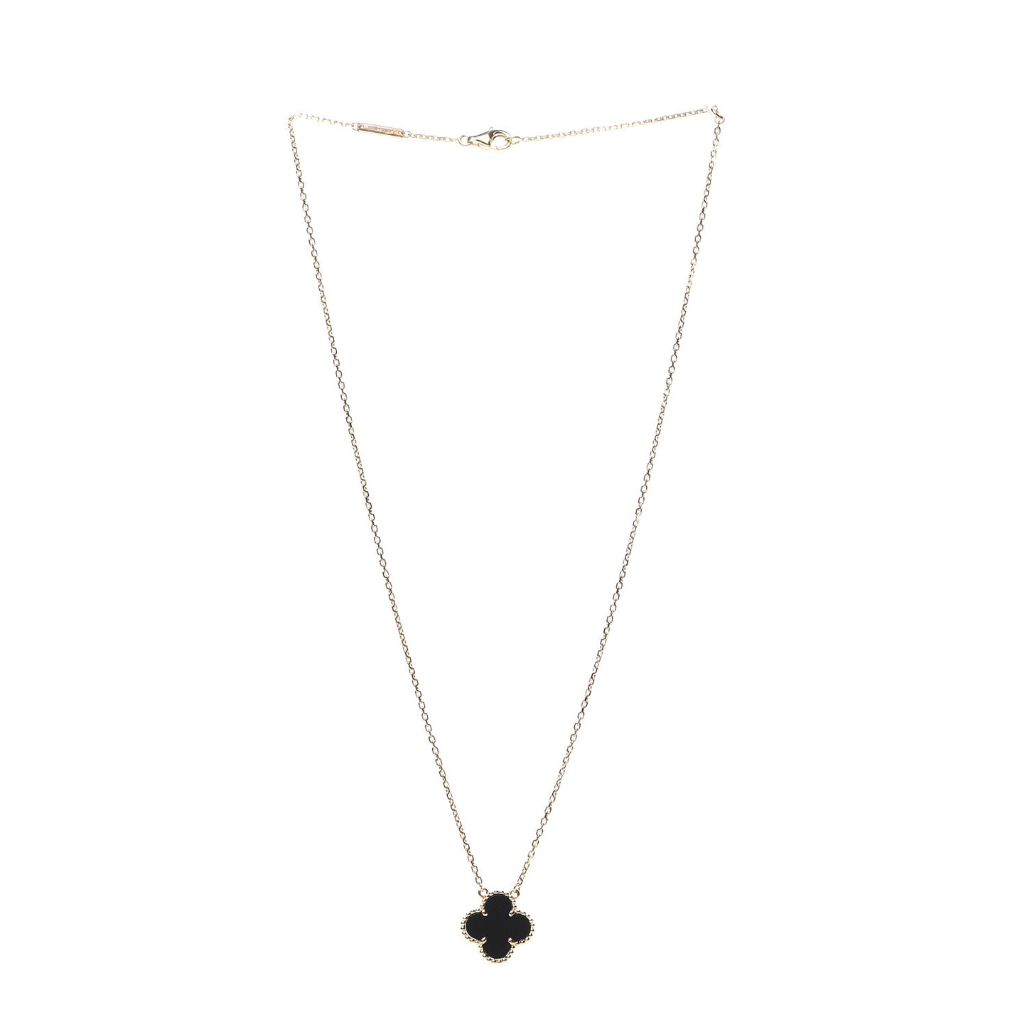 18K Yellow Gold Black Onyx Vintage Alhambra Pendant Necklace
