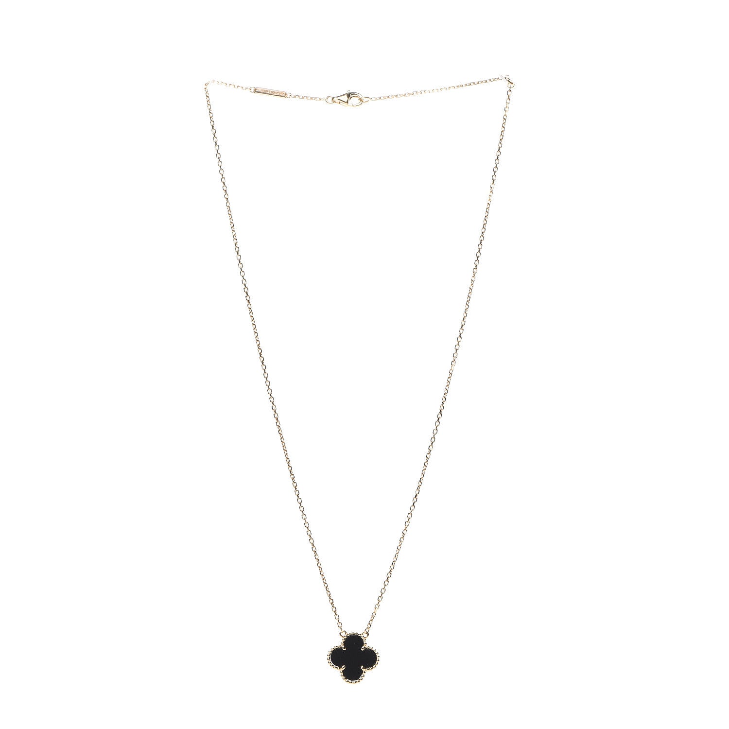 Van Cleef & Arpels 18K Yellow Gold Black Onyx Vintage Alhambra Pendant Necklace 2 of 5