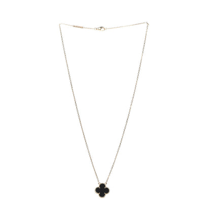 Van Cleef & Arpels 18K Yellow Gold Black Onyx Vintage Alhambra Pendant Necklace 2 of 5