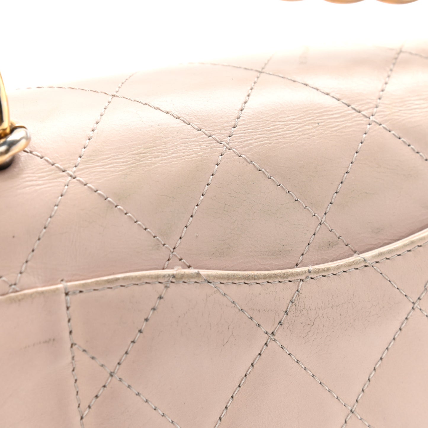 Glazed Calfskin Quilted Mini Straight Lined Flap Beige
