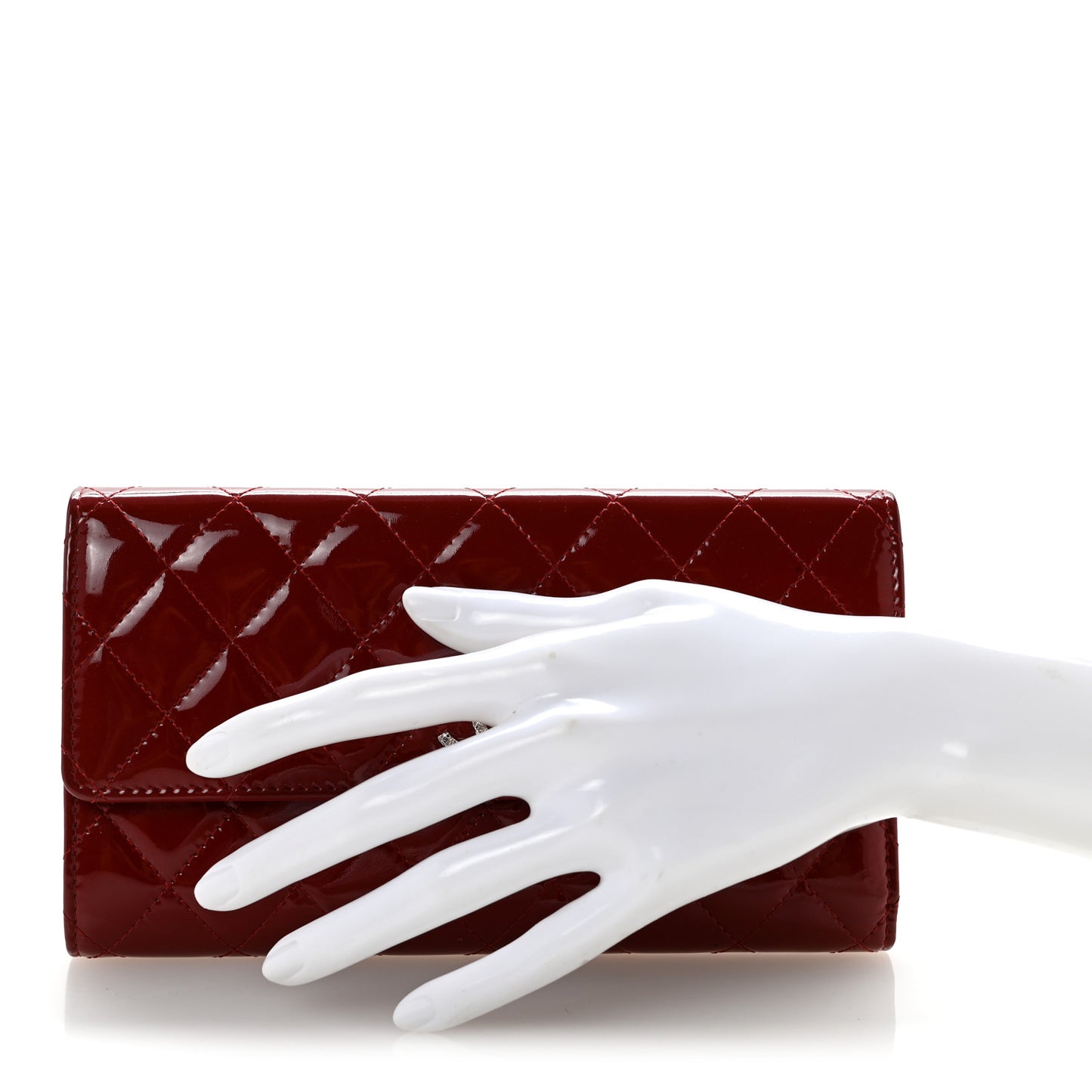 Patent Calfskin Quilted Large Brilliant Flap Wallet Dark Red