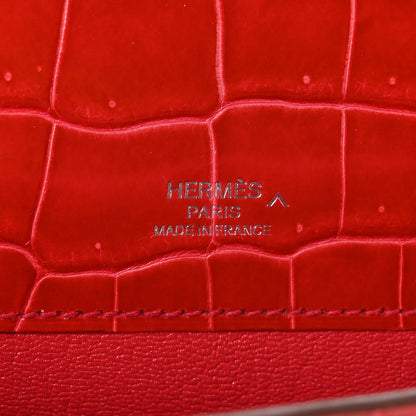 Hermes Shiny Porosus Crocodile Kelly Cut Pochette Bougainvillier 6 of 8