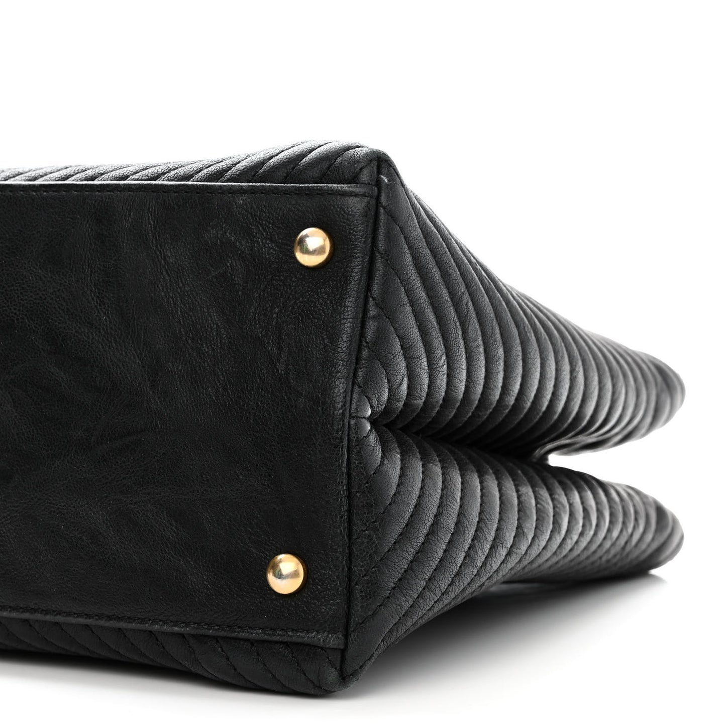 Wrinkled Lambskin Chevron Quilted Surpique Tote Black