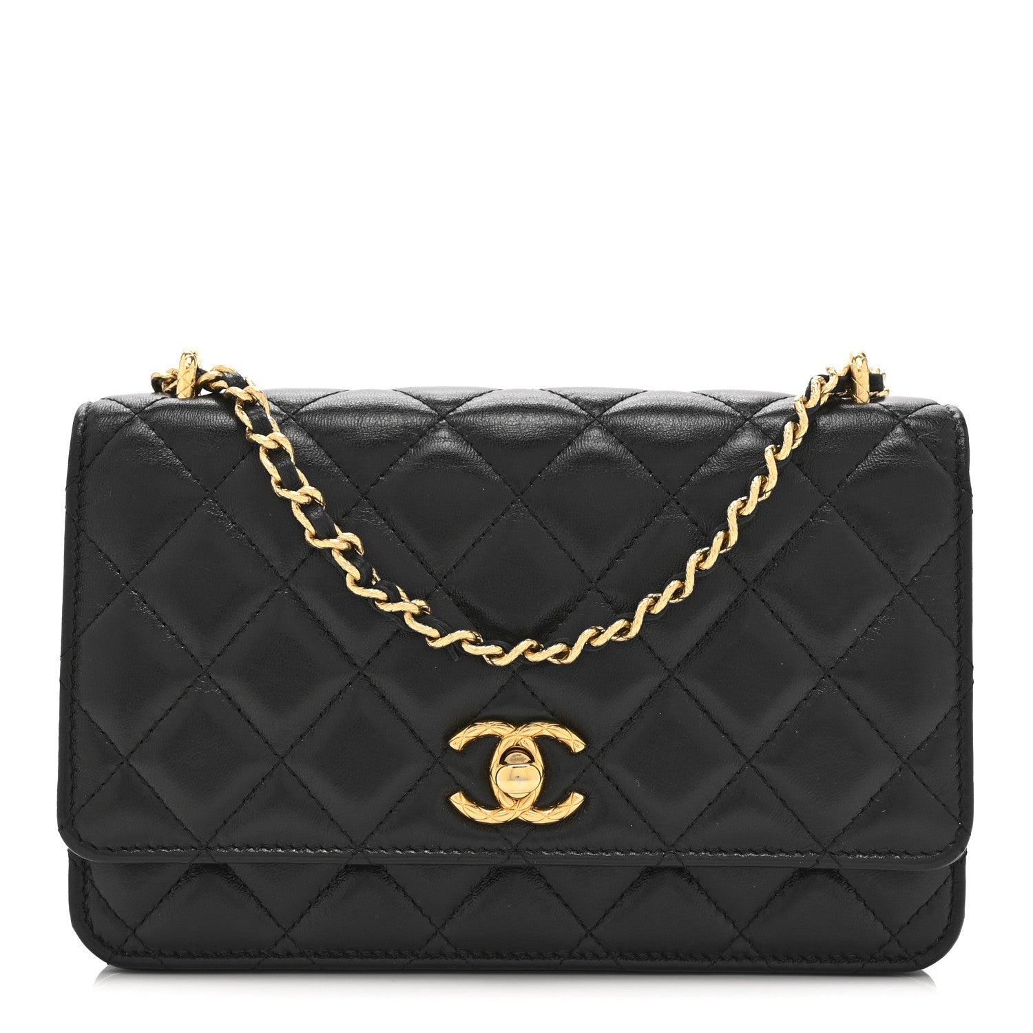 Chanel Shiny Lambskin Quilted Dynasty Wallet On Chain WOC Black 1 of 12