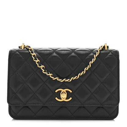 Chanel Shiny Lambskin Quilted Dynasty Wallet On Chain WOC Black 1 of 12