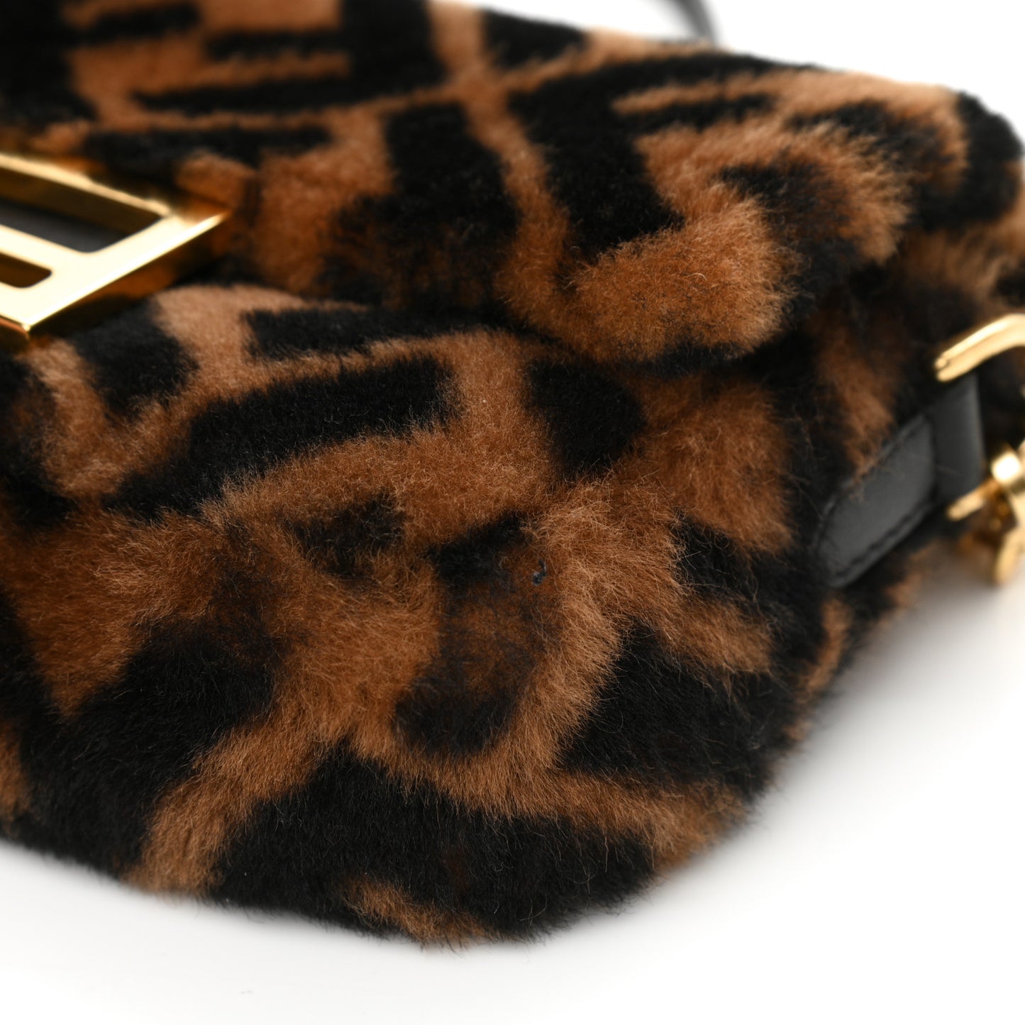 Shearling Vitello Dolce Macro FF 1974 Mini Baguette Tobacco Black