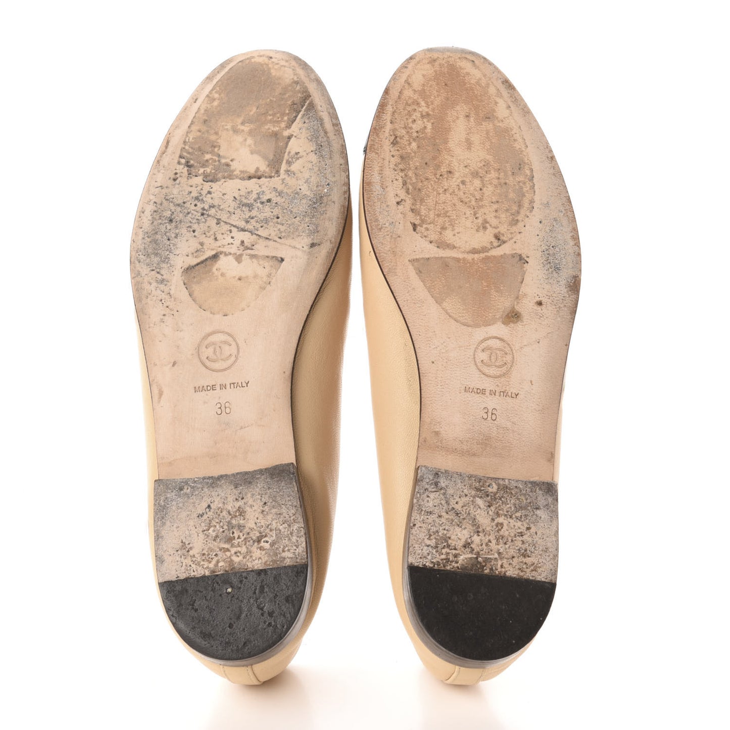Lambskin Cap Toe CC Ballerina Flats 36 Beige Black