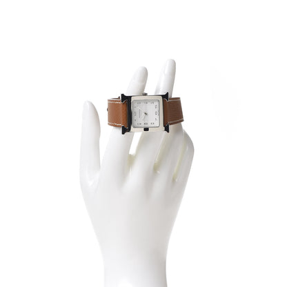 Hermes Stainless Steel Barenia 26mm Heure H Hour Quartz Watch Fauve 2 of 8
